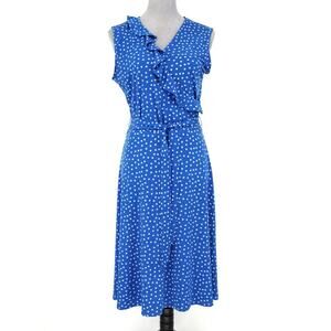 Leota Dress Womens Medium Blue White Polka Dot Stretch Knit Fit n Flare Whimsy